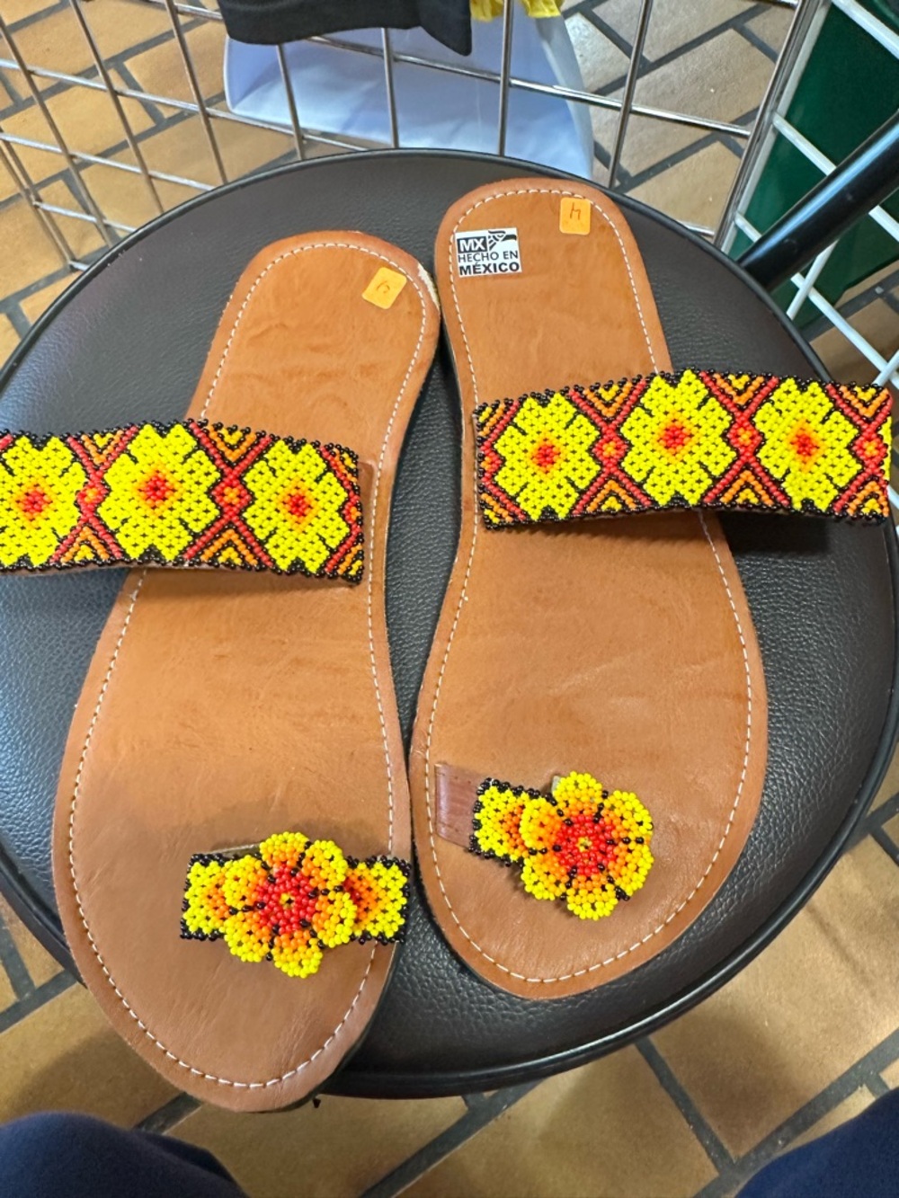 Handmade Beaded Yellow Floral Slide Sandals - Women